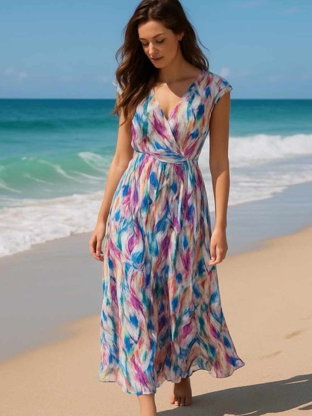 Davies by Erica Davies Multicolored Maxi Dress feathery watercolor Size S
